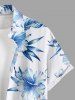 Chemise hawaïenne pour homme avec imprimé fleurs d'hibiscus et feuilles, avec boutons et poche. - Bleu Ciel S