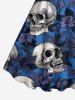 Robe trapèze hawaïenne à imprimé crânes, fleurs, feuilles et branches - Bleu 5X