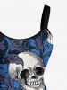 Robe trapèze hawaïenne à imprimé crânes, fleurs, feuilles et branches - Bleu 6X