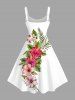 Robe trapèze Hawaï à imprimé feuilles tropicales et fleurs d'hibiscus - Blanc 2X
