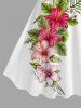 Robe trapèze Hawaii à imprimé feuilles tropicales et fleurs d'hibiscus - Blanc 3X