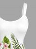 Robe trapèze hawaïenne imprimée feuilles tropicales et fleurs d'hibiscus - Blanc 6X