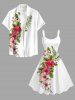 Robe trapèze hawaïenne imprimée feuilles tropicales et fleurs d'hibiscus - Blanc 6X