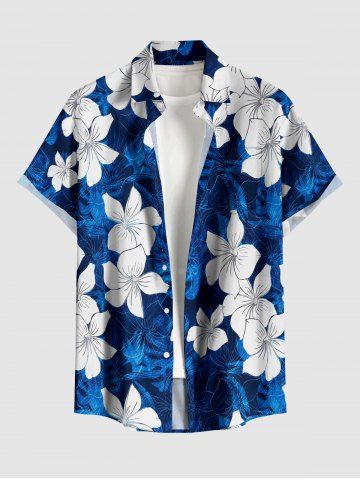 Flowers Glitter 3D Print Buttons Pocket Hawaii Shirt For Men - BLUE - M