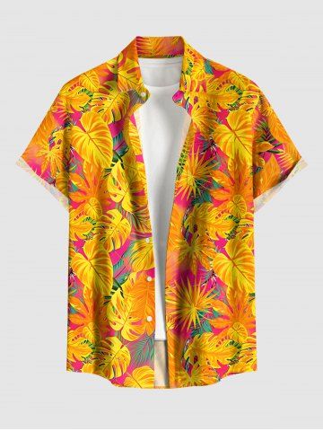 Chemise hawaïenne pour homme à imprimé feuilles tropicales, avec boutons et poche - ORANGE - 6XL