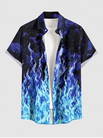 Chemise hawaïenne homme à imprimé galaxie dégradé flamme, poche boutonnée - LAKE BLUE - M