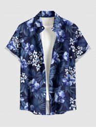 Hibiscus Flowers Leaf Print Buttons Pocket Hawaii Shirt For Men -  