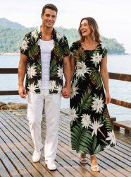 Flowers Tropical Leaf Print Matching Hawaii Beach Outfit For Couples -  