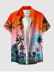 Coconut Tree Ombre Sky Print Buttons Pocket Hawaii Shirt For Men -  