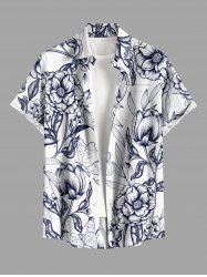 Flowers Leaf Print Buttons Pocket Hawaii Shirt For Men -  