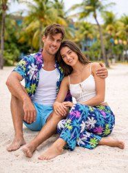 Coconut Tree Print Matching Hawaii Beach Outfit For Couples -  