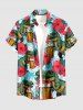 Dinosaur Beer - Tenue de plage hawaïenne assortie pour couples, imprimé fleurs d'hibiscus et feuilles tropicales - Turquoise Foncée 