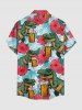 Dinosaur Beer - Tenue de plage hawaïenne assortie pour couples, imprimé fleurs d'hibiscus et feuilles tropicales - Turquoise Foncée 