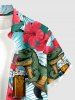 Dinosaur Beer - Tenue de plage hawaïenne assortie pour couples, imprimé fleurs d'hibiscus et feuilles tropicales - Turquoise Foncée 
