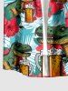 Dinosaur Beer - Tenue de plage hawaïenne assortie pour couples, imprimé fleurs d'hibiscus et feuilles tropicales - Turquoise Foncée 