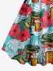 Dinosaur Beer - Tenue de plage hawaïenne assortie pour couples, imprimé fleurs d'hibiscus et feuilles tropicales - Turquoise Foncée 