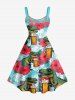 Dinosaur Beer - Tenue de plage hawaïenne assortie pour couples, imprimé fleurs d'hibiscus et feuilles tropicales - Turquoise Foncée 