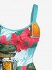 Dinosaur Beer - Tenue de plage hawaïenne assortie pour couples, imprimé fleurs d'hibiscus et feuilles tropicales - Turquoise Foncée 