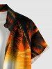 Chemise hawaïenne pour homme, imprimé cocotier, soleil, paysage marin et voilier, avec boutons et poche - Orange Foncé 2XL