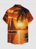 Chemise hawaïenne pour homme, imprimé cocotier, soleil, paysage marin et voilier, avec boutons et poche - Orange Foncé 2XL