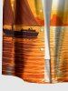 Chemise hawaïenne pour homme avec imprimé cocotier, soleil, paysage marin et voilier, à boutons et poche - Orange Foncé 6XL