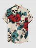 Skulls Flower Print Buttons Pocket Hawaii Shirt For Men -  