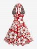 Robe trapèze hawaïenne à imprimé feuilles tropicales et fleurs d'hibiscus, décolleté plongeant et lien nuque - Rouge S