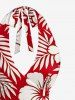 Robe trapèze hawaïenne à imprimé feuilles tropicales et fleurs d'hibiscus, décolleté plongeant et lien nuque - Rouge S