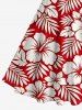 Robe trapèze hawaïenne à imprimé feuilles tropicales et fleurs d'hibiscus, décolleté plongeant et lien nuque - Rouge S