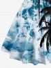 Coconut Tree Sea Waves Print Hawaii Lace Up Crisscross Strappy A Line Dress -  