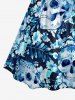 Robe trapèze à lanières entrecroisées, froncée, imprimé hawaïen crânes ethniques, fleurs et feuilles tropicales - Bleu profond XXS