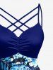 Robe hawaïenne trapèze à lanières croisées et fronces, imprimé ethnique de crânes, fleurs et feuilles tropicales - Bleu profond 4X