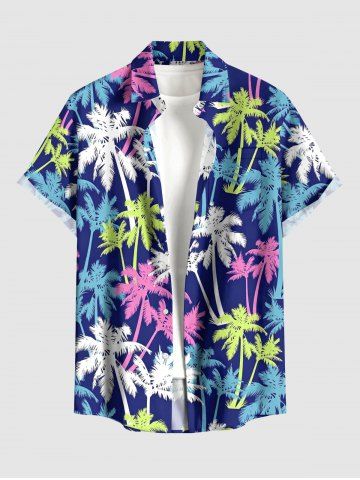 Chemise hawaïenne à imprimé cocotier avec poche boutonnée pour homme - SKY BLUE - 5XL
