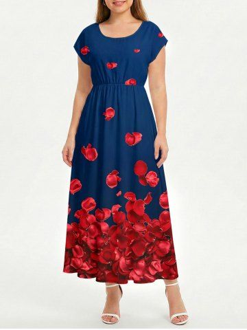 Robe trapèze hawaïenne à imprimé pétales - BLUE - 6X