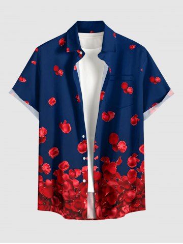 Chemise hawaïenne à imprimé pétale et poche boutonnée pour homme