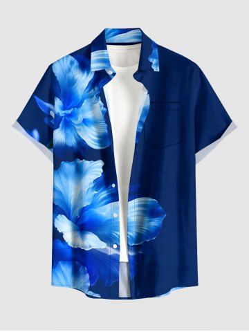 Chemise hawaïenne pour homme à imprimé fleurs, avec boutons et poche