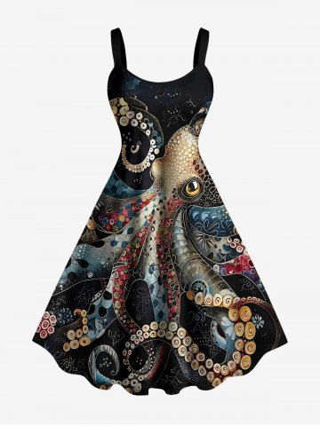 Robe débardeur hawaïenne à imprimé pieuvre (bretelles ajustables) - BLACK - 6X