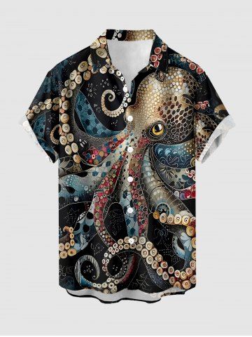 Chemise hawaïenne homme à imprimé pieuvre, avec boutons et poche