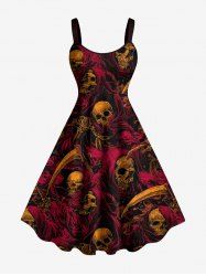 Robe débardeur d'Halloween à imprimé crânes, foulards et faucilles (bretelles ajustables) - marron foncé XS