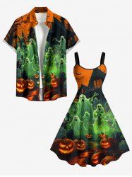 Halloween Pumpkin Lantern Ghost Castle Print Matching Outfit For Couples -  