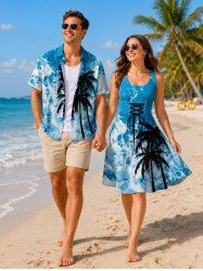 Coconut Tree Sea Waves Print Matching Hawaii Beach Outfit For Couples -  