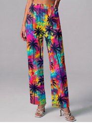 Pantalon hawaïen à jambes larges à imprimé peinture de cocotier et graffiti - Pourpre  XXXL