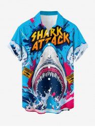 Chemise hawaïenne homme à imprimé requin, vagues et lettres, avec poche boutonnée - Pers M