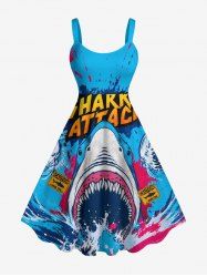 Robe trapèze hawaïenne à imprimé requin, vagues de mer et lettres - Pers XS
