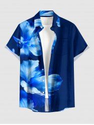 Chemise hawaïenne pour homme à imprimé fleurs, avec boutons et poche - Cadetblue L