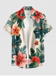 Chemise homme hawaïenne à imprimé feuilles tropicales et fleurs, à boutons et poche - Bronze 2XL