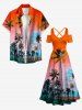 Tenue de plage hawaïenne assortie pour couples avec imprimé ciel dégradé cocotier - Orange vif 