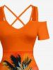 Tenue de plage hawaïenne assortie pour couples avec imprimé ciel dégradé cocotier - Orange vif 