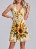 Sunflower Flower Leaf Dragonfly Print Matching Hawaii Beach Outfit For Couples -  