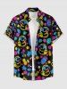 Tenue de plage hawaïenne assortie pour couples à imprimé néon de cocotier, canard, ananas, tortue et fleur - Noir 